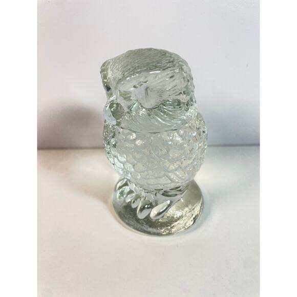 Vintage Clear Glass 4" Owl Modern Art Figurine Paperweight Textured Base MCM - Picture 2 of 8